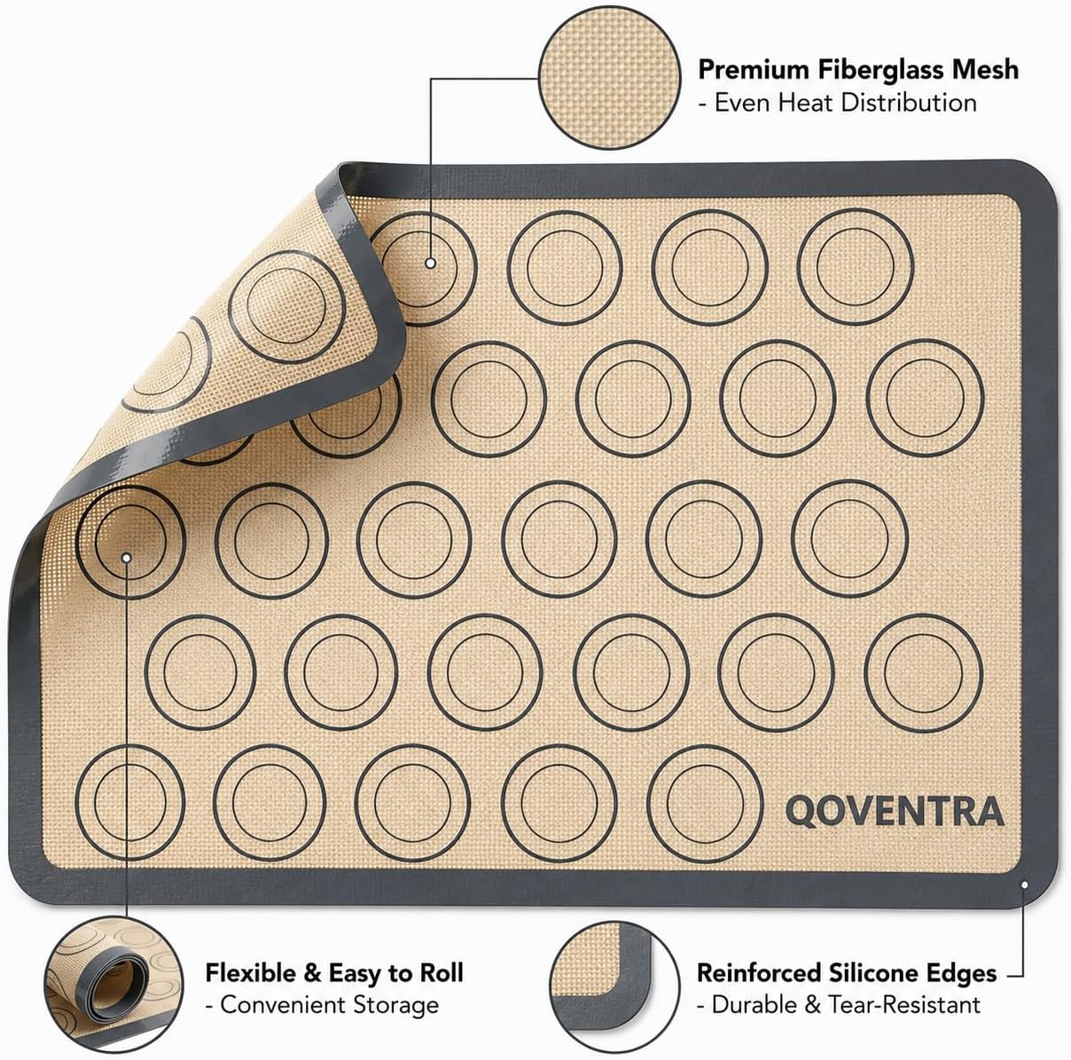 Silicone Macaron Baking Mats for Oven, Set of 2 Non-Stick Reusable Baking Mats, Food Grade Silicone Baking Sheets, 16.5 x 11.6 Inches, Red & Grey