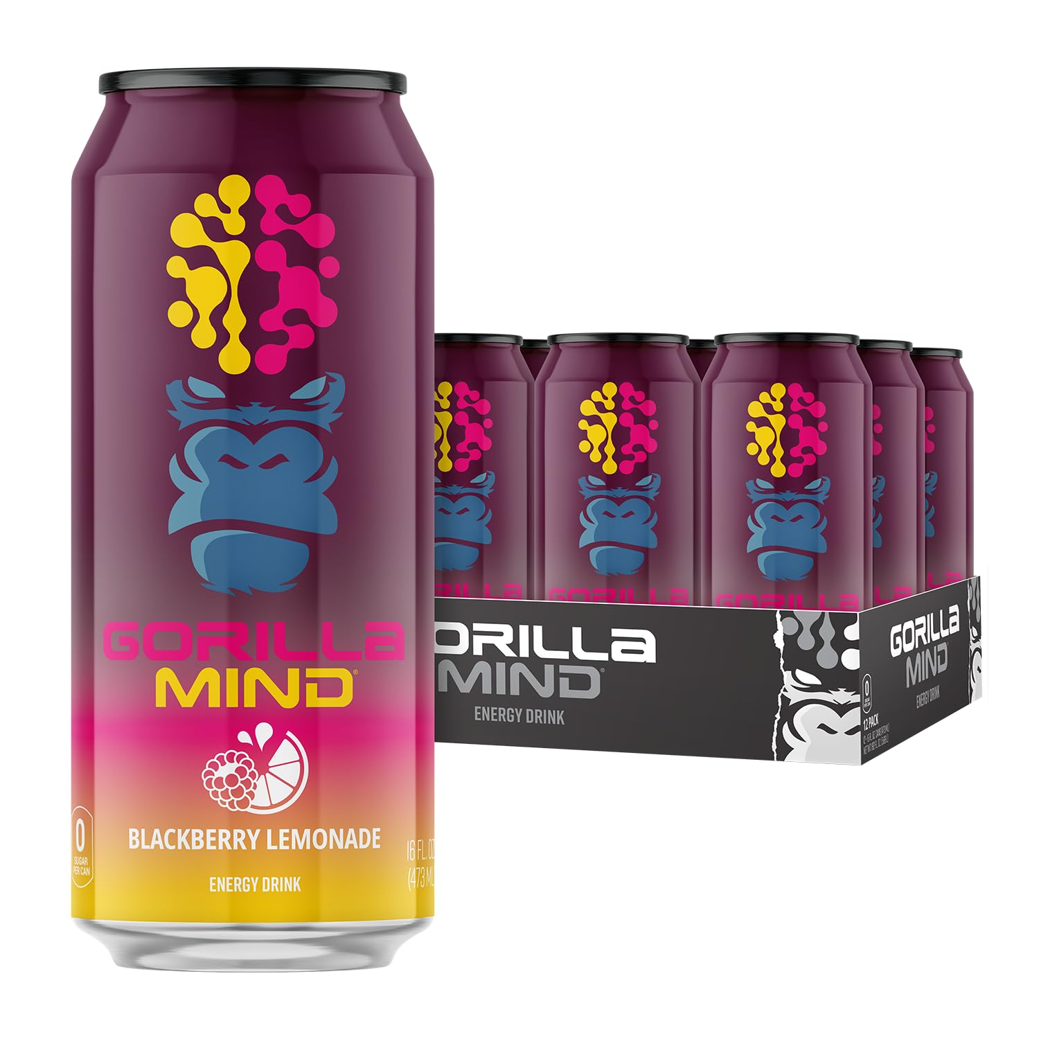 Sponsored Ad - Gorilla Mind Energy Drink | Unmatched Energy · Amplified Focus | N-Acetyl-L-Tyrosine, Alpha-GPC, 200mg Caffeine, Uridine, Saffron | 0 Sugar Or Artificial Colors | 16oz, 12-Pack (Blackberry Lemonade)