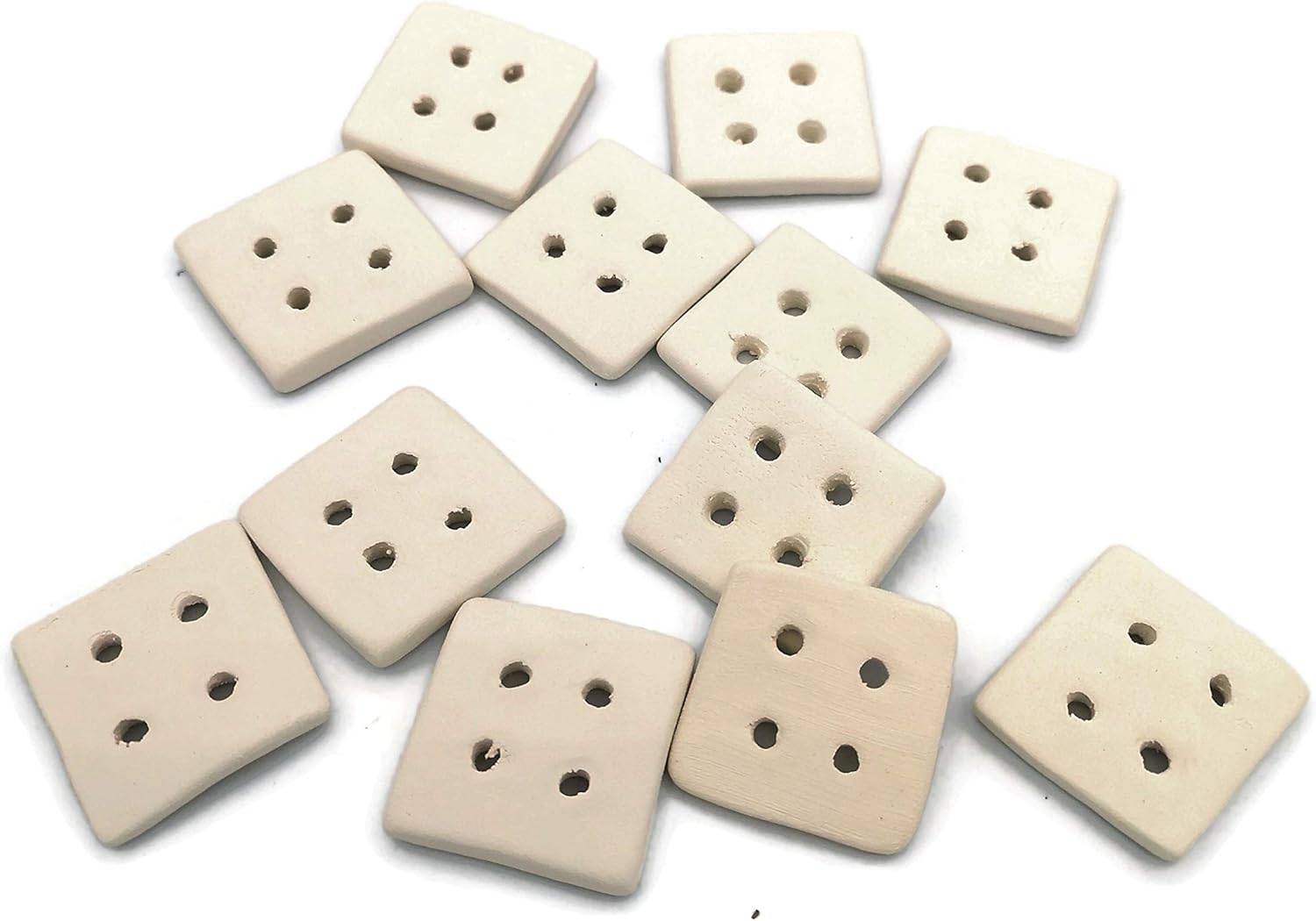 Blank Handmade Ceramic Bisque Sewing Buttons Ready To Paint, Large Unpainted Flat Button For Knitting Or Crochet, Novelty Customizable Buttons (30mm/4Hole/12Pcs, Square, White Clay)