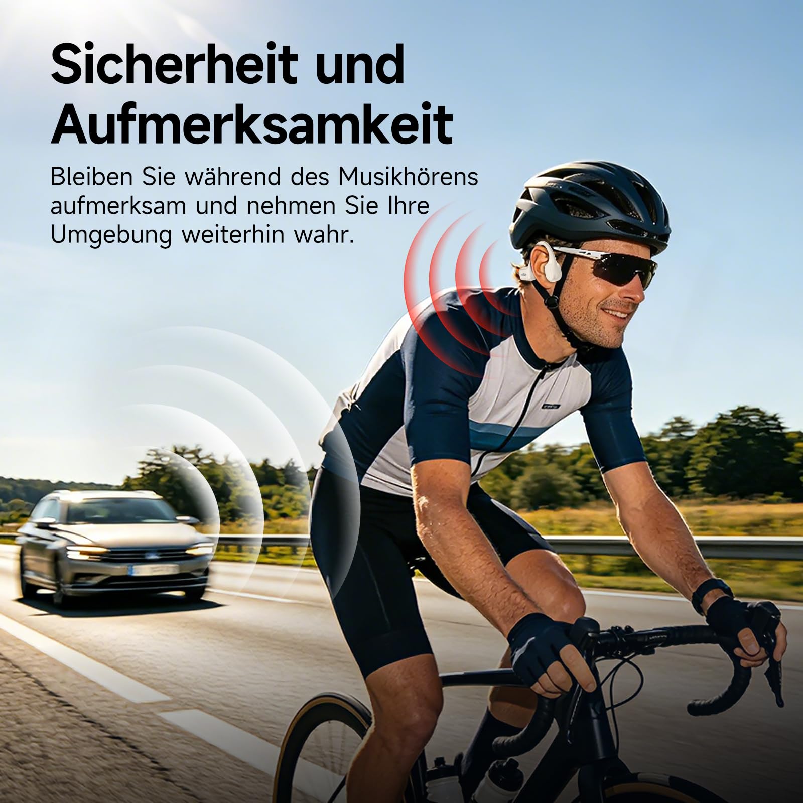 Knochenleitung Kopfhörer Bluetooth 6.1, IPX7 wasserdichte Open-Ear Kopfhörer mit Mikrofon, leichte Bone Conduction Headphones für Laufen, Fitness, Radfahren - Orange