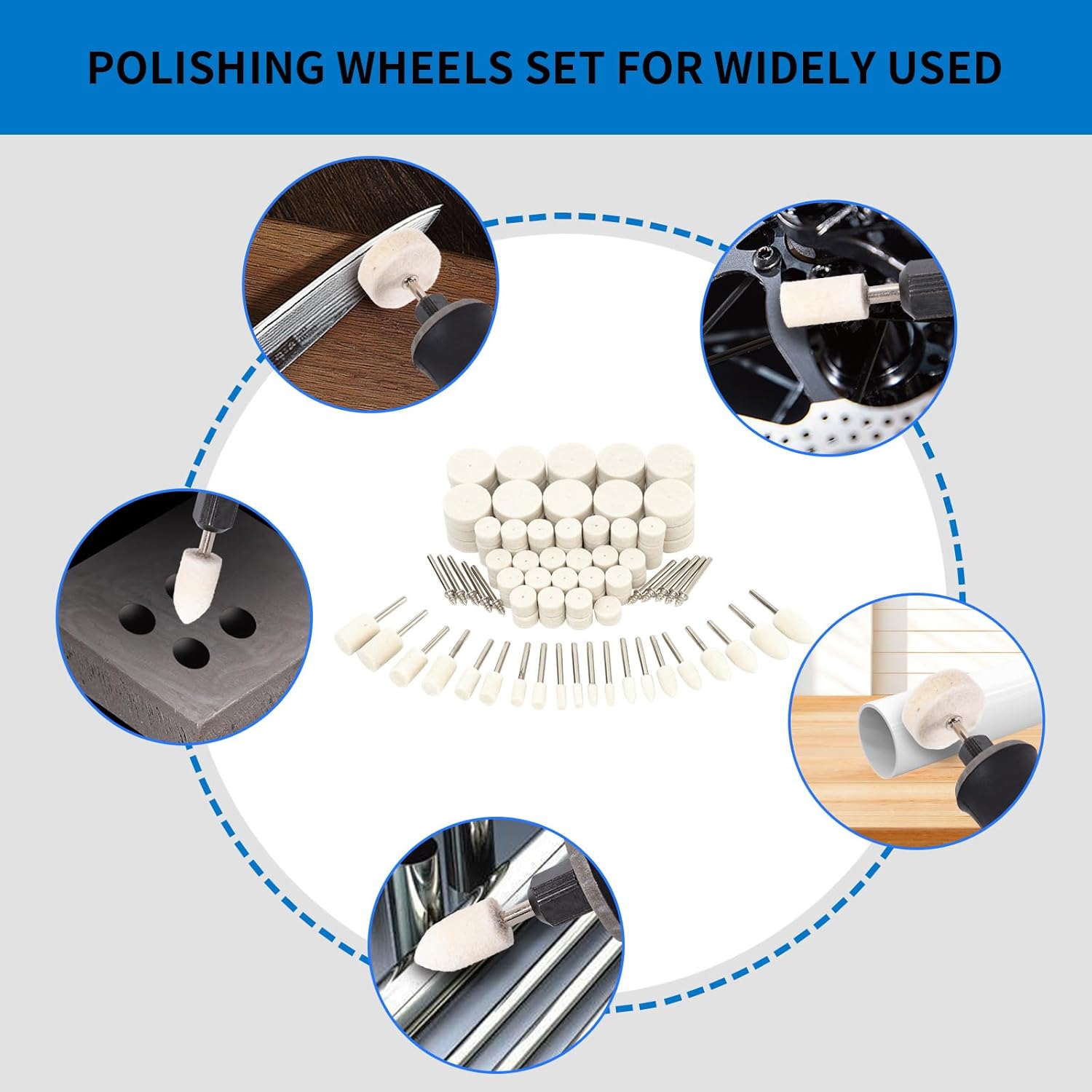 Polishing Buffing Wheel for Rotary Tool, 110PCS Wool Felt Wheel Accessories,Polishing Kit with 1/8" Shank for Jewelry Metal Buffing Wheels Polishing