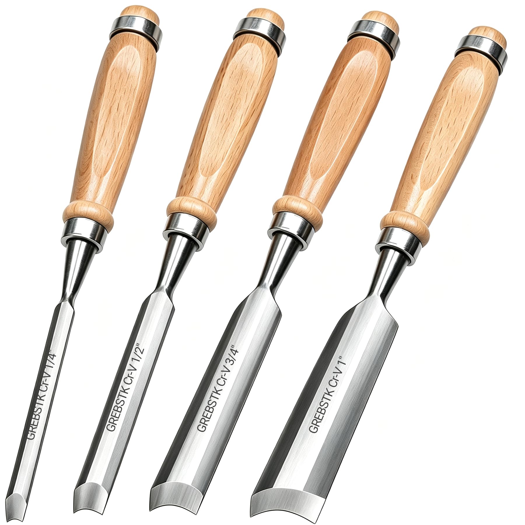 Wood Chisel Set - 4PC CR-V Blades, Ergonomic Handles -1 Wood Chisel Set - 4PC CR-V Blades, Ergonomic Handles -1
