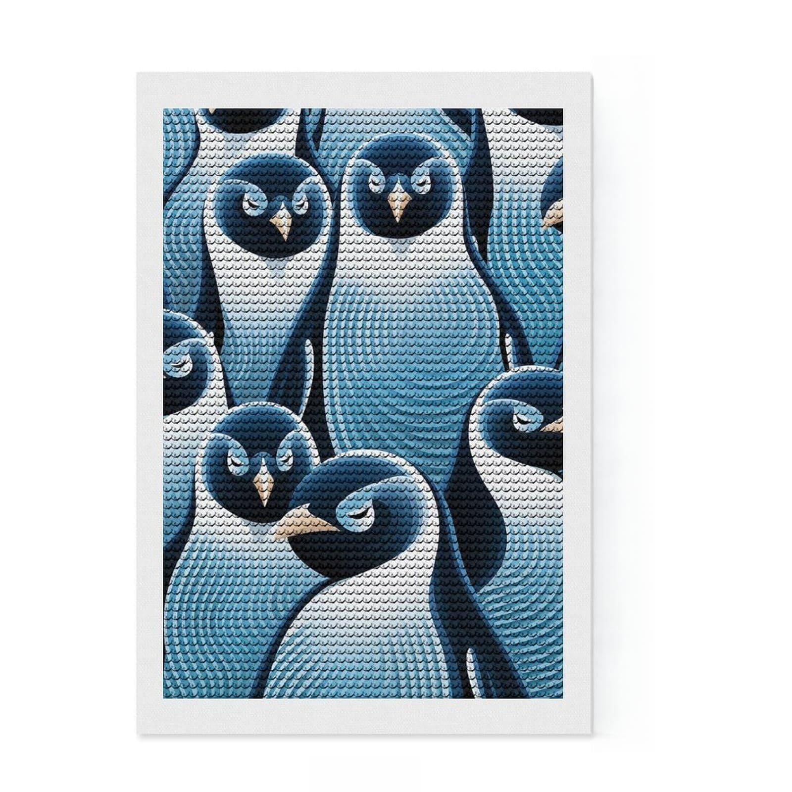 Junmoney Angry Penguins Crystal Diamond Art Kit 8"x12", Vintage Style Decor, Stress Relief Craft, Thoughtful Present, Aesthetic Room Decor