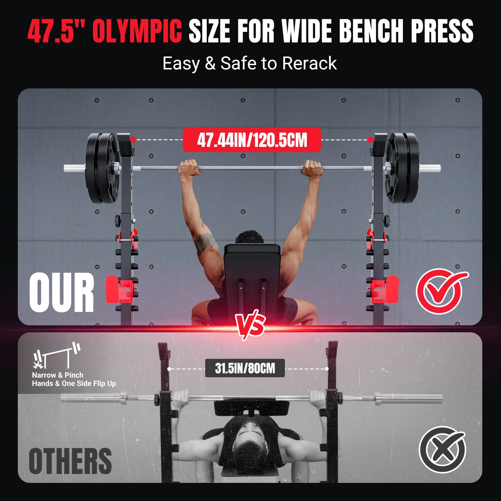 Olympic Weight Bench Set, Heavy Duty Bench Press Rack for Home Gym | 47.5" Wide Grip Fits 6-7ft Bar, Adjustable FID Bench with Leg Extension & Preacher Curl, 1980LBS ASTM for Full Body Strength
