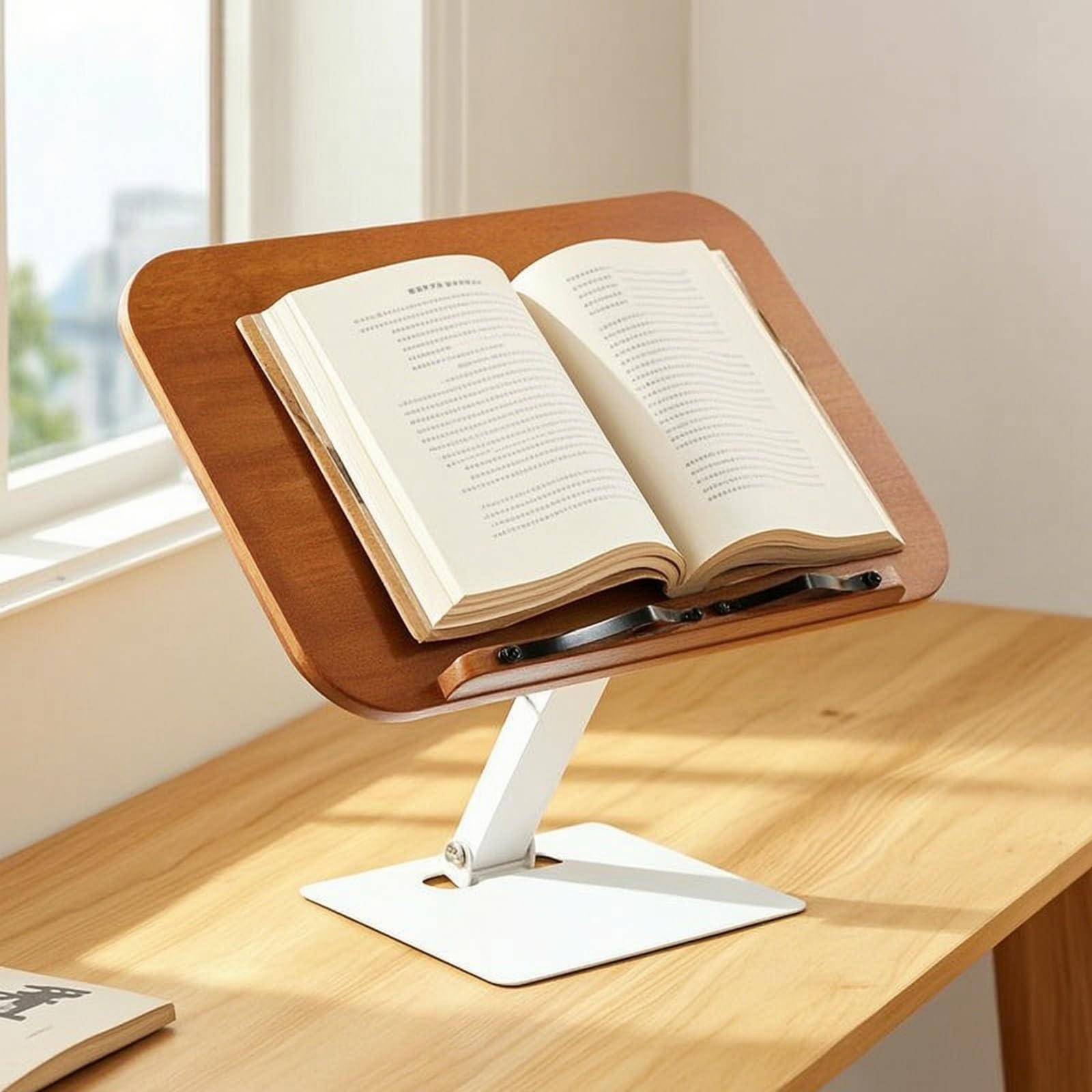 Colcolo Atril de Lectura Ajustable Soporte Atril Base Portadocumentos con Tablero Robusto y Clips el Espacio y Mejora la Concentración Adecuado para Hogar, S-J04 Bambú Elevable Con Doble Soporte