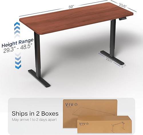 Miniatura 3 de VIVO DESK-KIT-1B6D - Escritorio eléctrico de pie de 60 x 24 pulgadas, ajuste de altura de memoria, serie 1B, parte superior de nogal oscuro de una