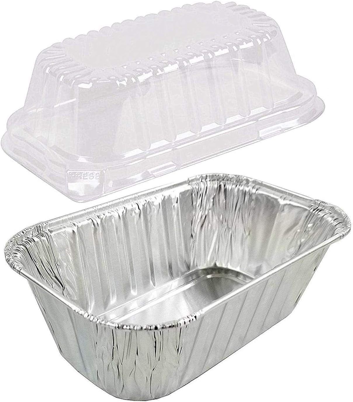 PACTOGO 1 lb. Aluminum Foil Small Mini-Loaf Bread Pan w/Clear Dome Lid (Pack of 50 Sets)