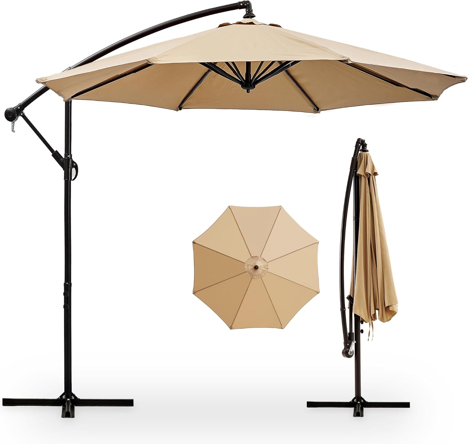vecelo 10ft offset patio umbrella, cantilever umbrella, hanging outdoor umbrellas with 8 ribs, market umbrella w/uv protection waterproof for market/backyard/pool/garden/lawn, handy crank&cross base