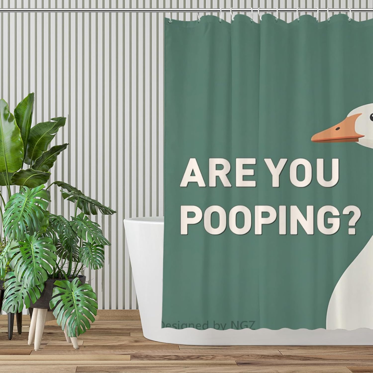 NGZ are You Pooping Goose Shower Curatin, Funny Goose Shower Curtain, Green Shower Curtain Set with 12 Hooks for Bathroom Decor, 72x72