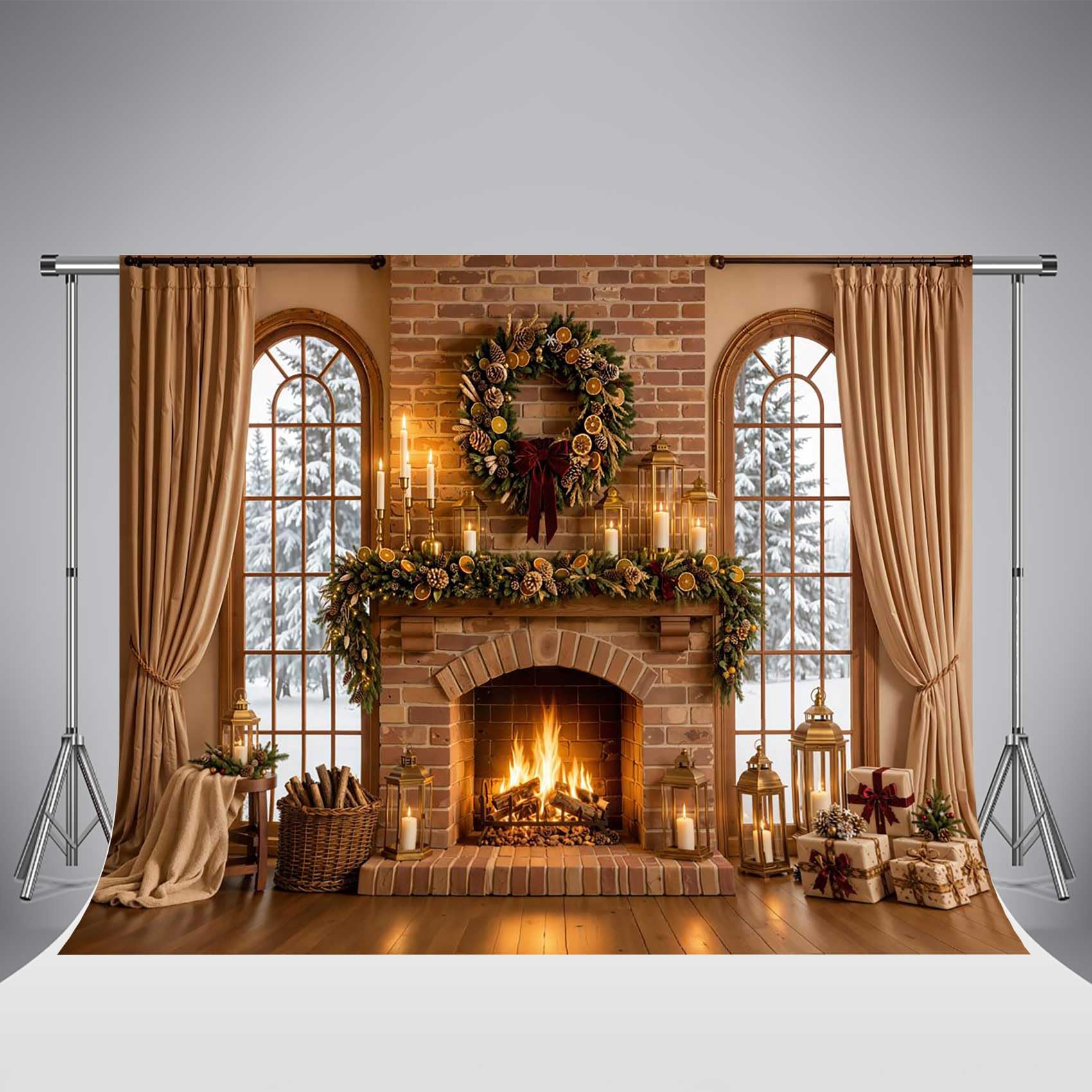 Kate Camino dorato Natale Sfondo Foto 6.5x6.5ft/2x2m Fondale Studio Festa