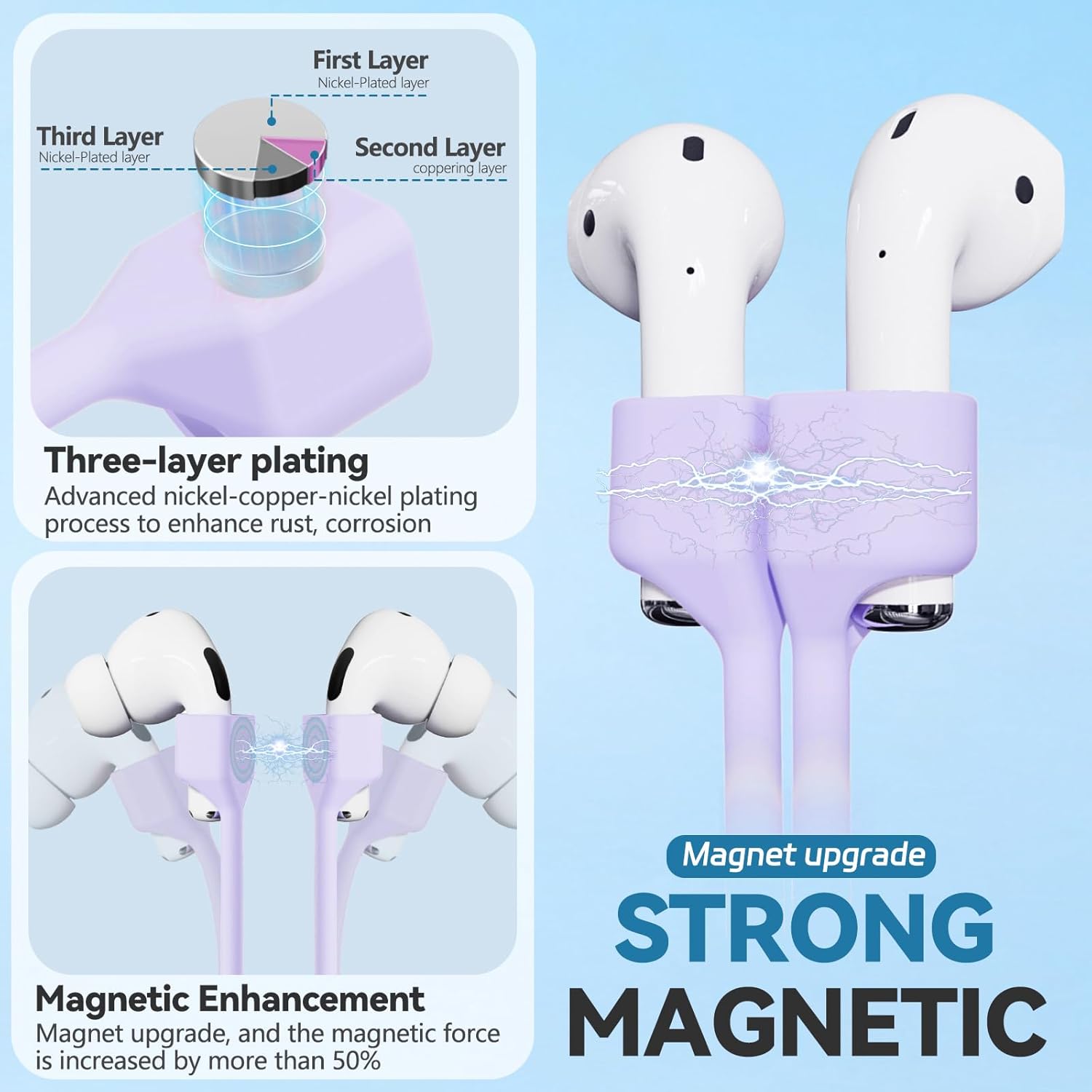 1 Pack Ultra Strong Magnetic AirPod Straps, Soft Silicone Anti-Lost Neck Lanyard Compatible with AirPods Pro 3rd 2025, AirPod 4th, AirPod Pro 2nd/1st, Air Pod 3rd, Air Pod 2nd/1st-Purple - Image 6