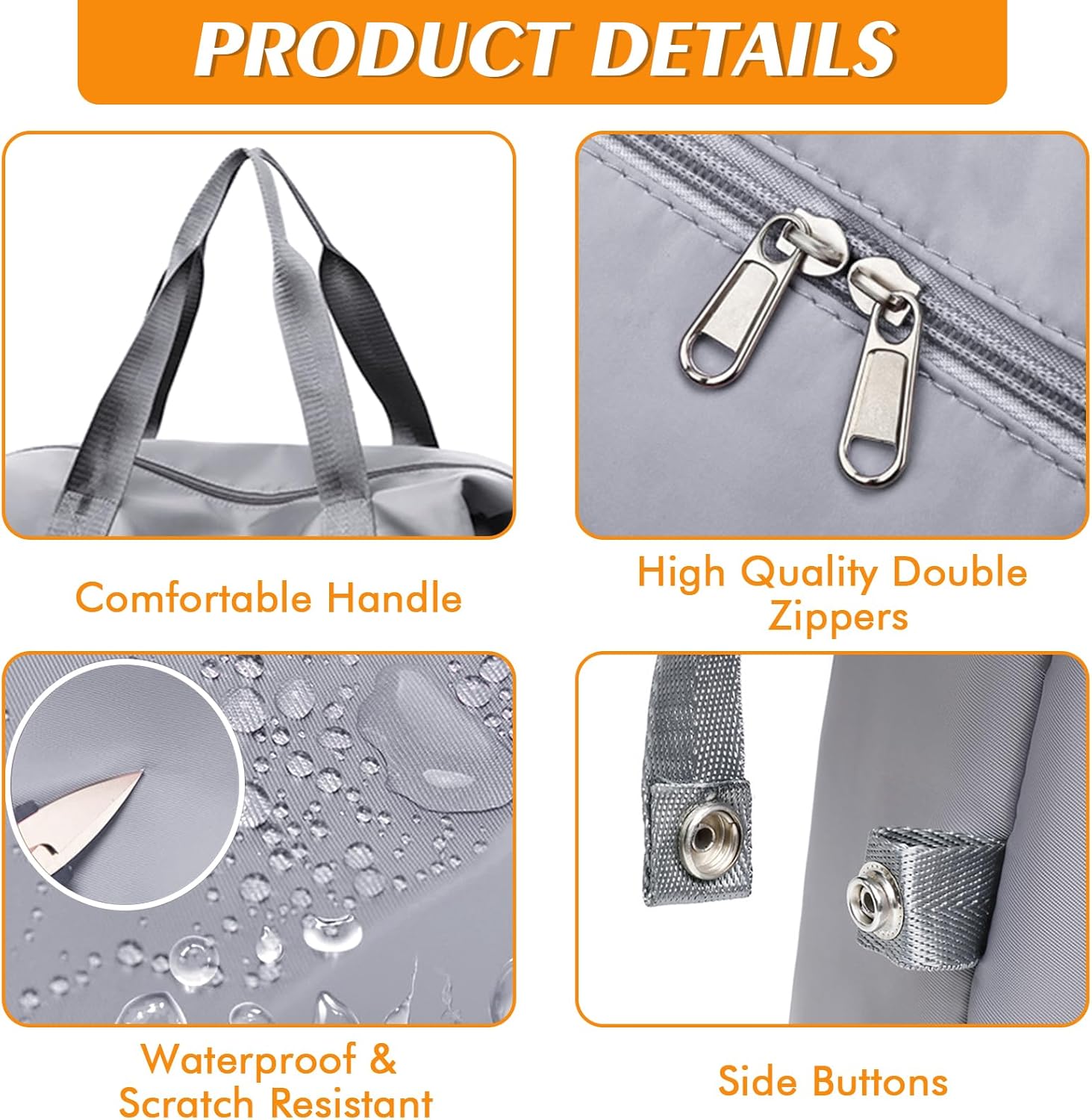 Travel Bag for Women Expandable Duffel Bag Tote Weekender Overnight Carry on Sports Gym Bags Waterproof Foldable Duffel Tote (Grey) - Image 3