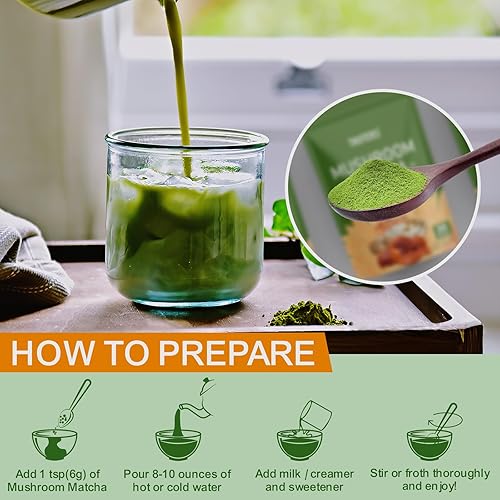Miniatura 5 de Matcha de hongos con 6 hongos adaptogénicos y matcha de grado ceremonial, aceite MCT, leche de coco en polvo para una mejor energía, enfoque,