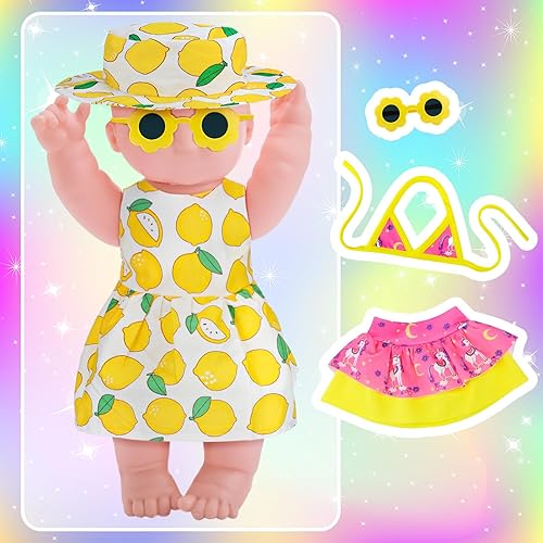 Miniatura 7 de Kajaia Traje de baño de muñeca de 18 pulgadas, 8 piezas, traje de baño de muñeca con temática de playa, juegos de natación con círculo de natación,