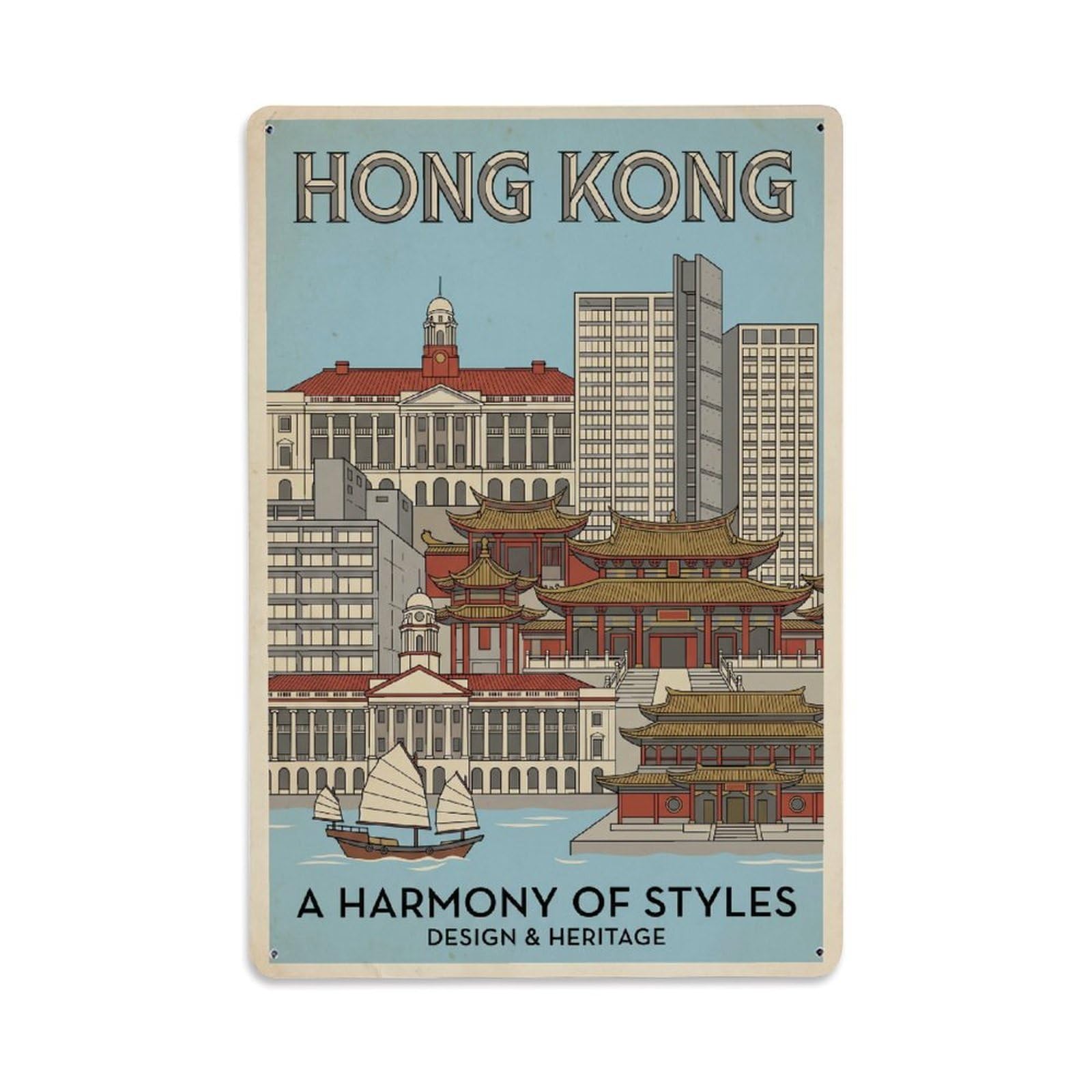 Huiyhb 8X12inch(20X30cm) Vintage Travel Hong Kong Architecture Metal Tin Sign