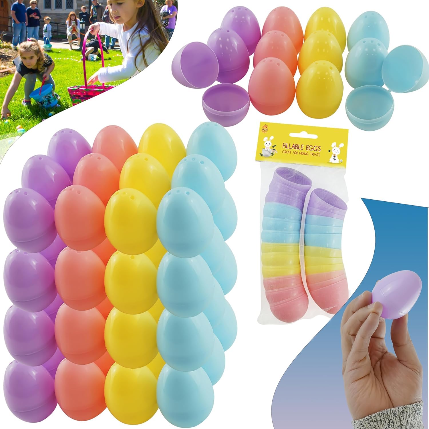 HOVUK 60PCs Easter Fillable Eggs, Bulk Easter Eggs for Crafting Easter Parties and Easter Eggs Decor, Plastic Eggs for Easter Basket Filler, Size: 5.5cm