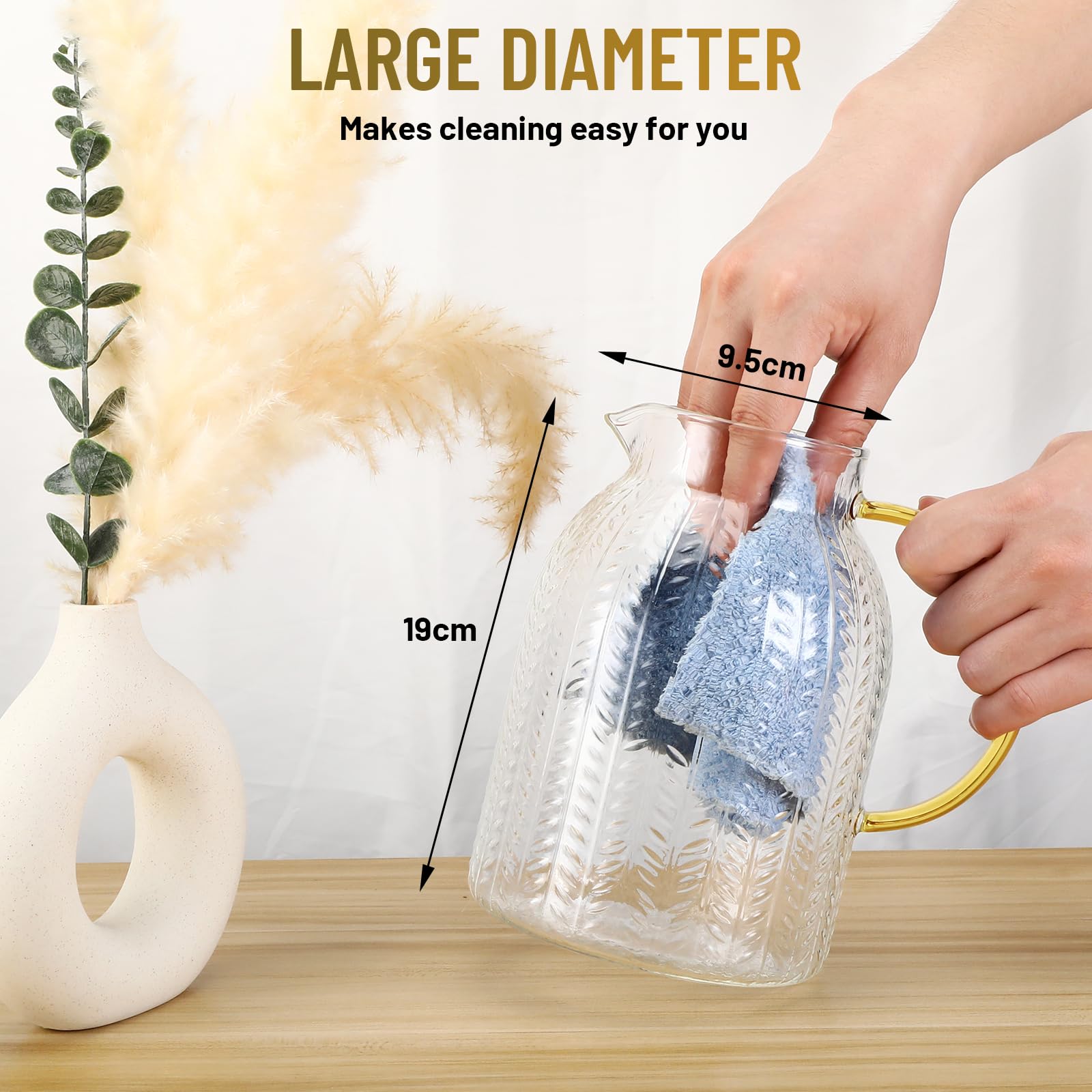 Caraffa in Vetro 2L, Caraffa Vetro con Acciaio inossidabile Coperchio, Trasparente e Resistente Brocca Acqua Vetro, Caraffa Refrigerante per il tè Freddo, Acqua Calda, Fredda, Caffè, Latte, Succo,