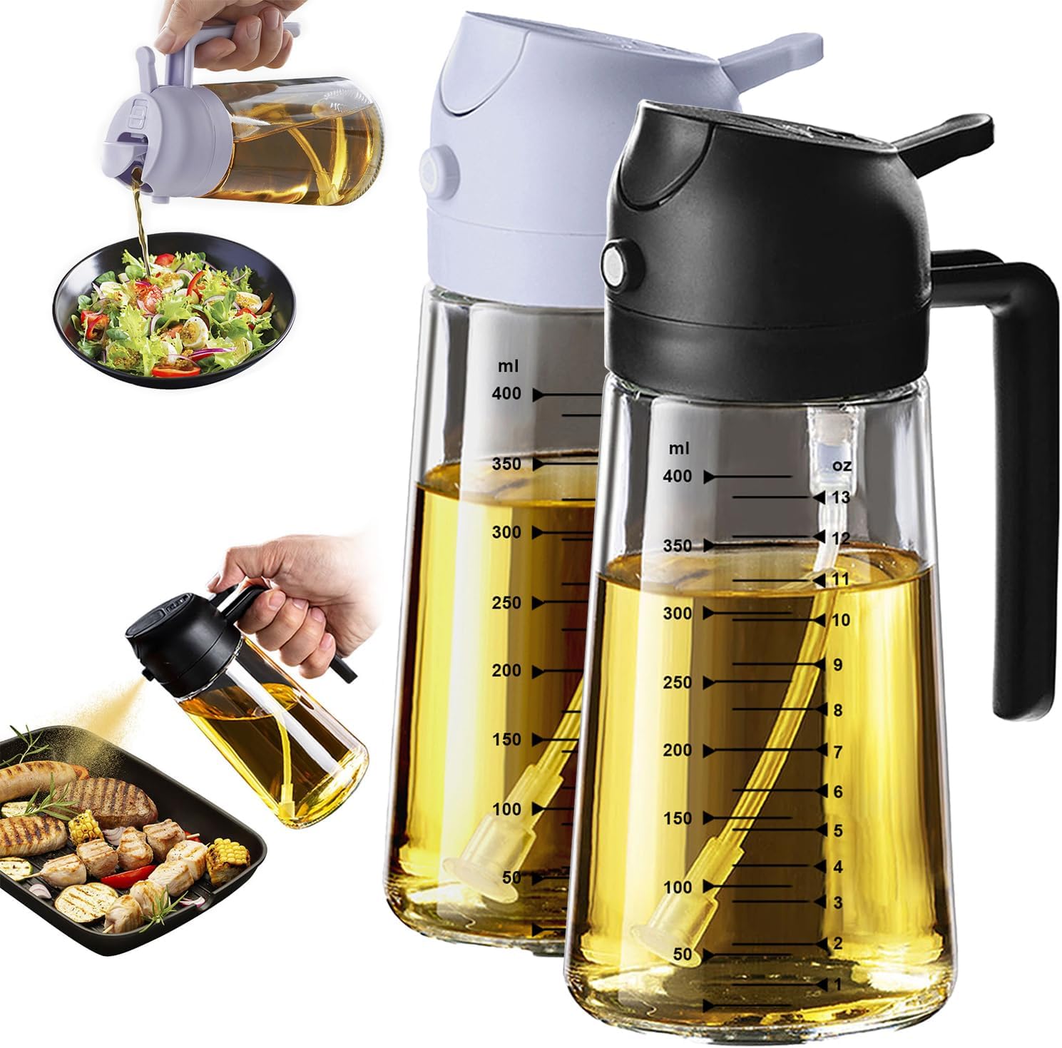 16oz/470ml Olive Oil Sprayer for Cooking - 2 in 1 Olive Oil Dispenser for Kitchen Gadgets, Air Fryer, Salad, and BBQ - Assorted Color