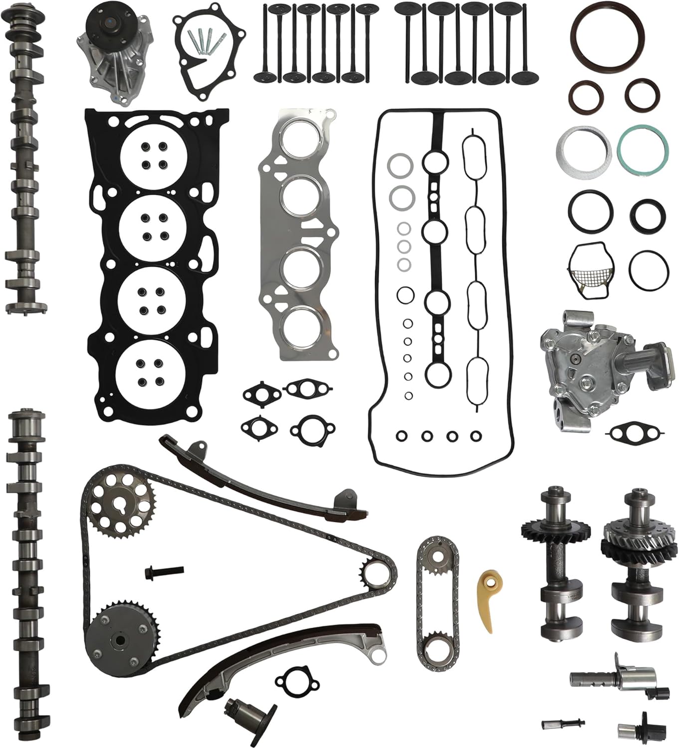 2AZFE Engine Overhaul Kit w/2Pcs Camshafts Timing Chain Kit Water/Oil Pump & Head Gasket Set Valves Fit For Toyota Camry/Highlander/RAV4/Solara 2001-2006 (OE:13502-0H030 13050-0H030)