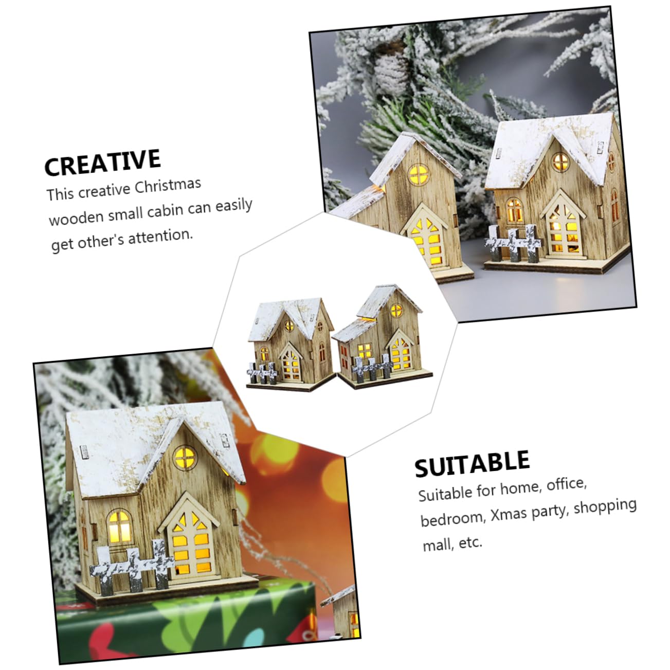 Uonlytech 6 Pz Luci Natalizie in Legno Casa Illuminata di Natale in Legno Decorazioni Natalizie per La Tavola Decorazioni per La Casa Arredamento Tavolo Rustico Impostare di Scrivania