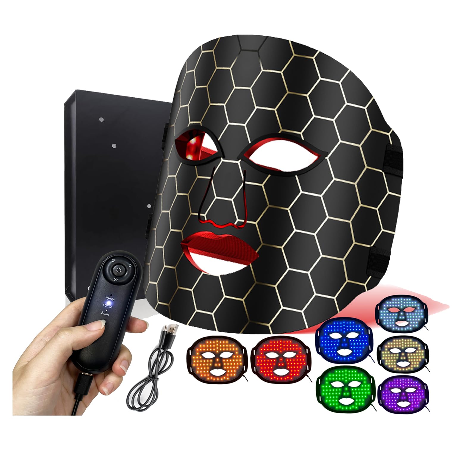Máscara LED Facial, Quellsotty Máscara Facial LED con Terapia de Luz Roja para La Cara y La Piel, 7 Colores Mascarilla LED para Rejuvenecimiento, Anti-envejecimiento