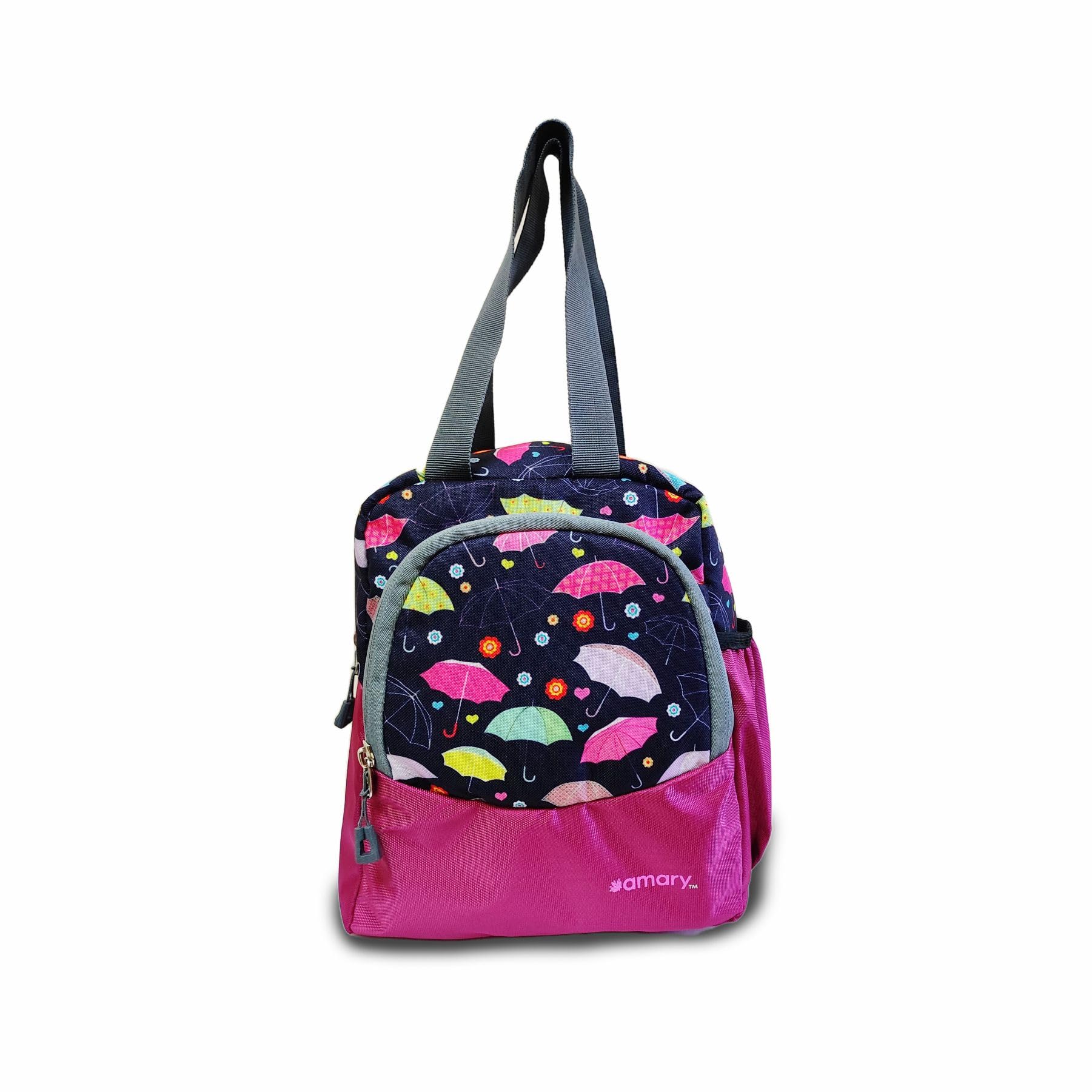 AMARY Lunch Bag with Front Pockets & Bottle Holder | Sturdy Light Weight Special Material | Water Repellent | Spacious Tiffin Bag, Lunch Bag, Storage Bag for All Purpose Needs (Umbrela, Violet) (B0D7PWNZ48) Amazon Price History, Amazon Price Tracker