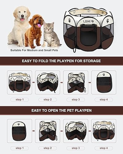 Miniatura 6 de Corralito para perros para interiores, portátil, plegable, para mascotas, tela Oxford 600D de alta calidad, 45 pulgadas, con cremallera superior,