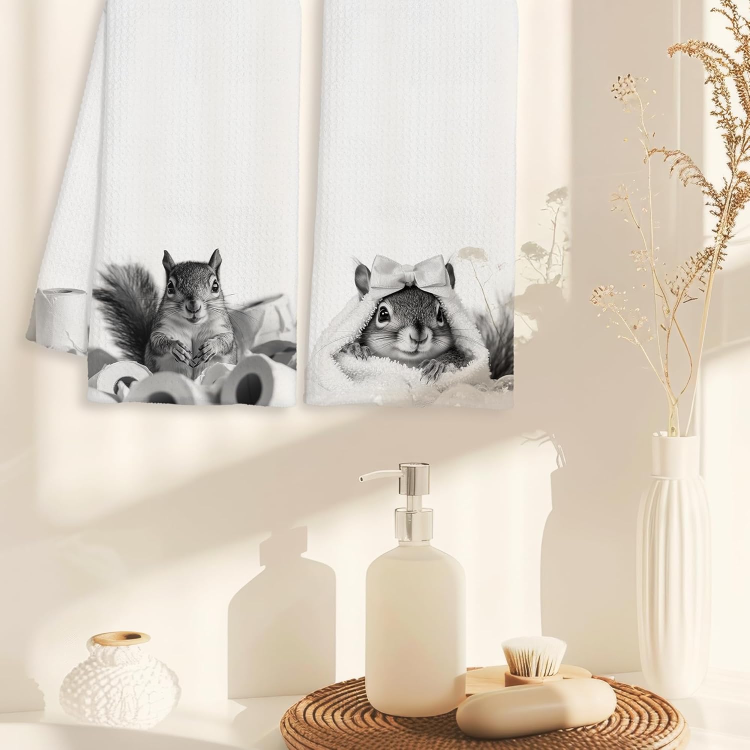 Funny Squirrel Decor Bathroom Hand Towels Gifts, Gifts for Squirrel Lovers, Cute Animal Decorative Hand Towels for Kids Bathroom Washroom Restroom, 16x24 Inch Set of 2 - Image 3