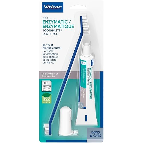 Virbac C.E.T.® Oral Hygiene Kit for Dogs | Poultry-flavor Toothpaste | Fingerbrush and Pet Toothbrush