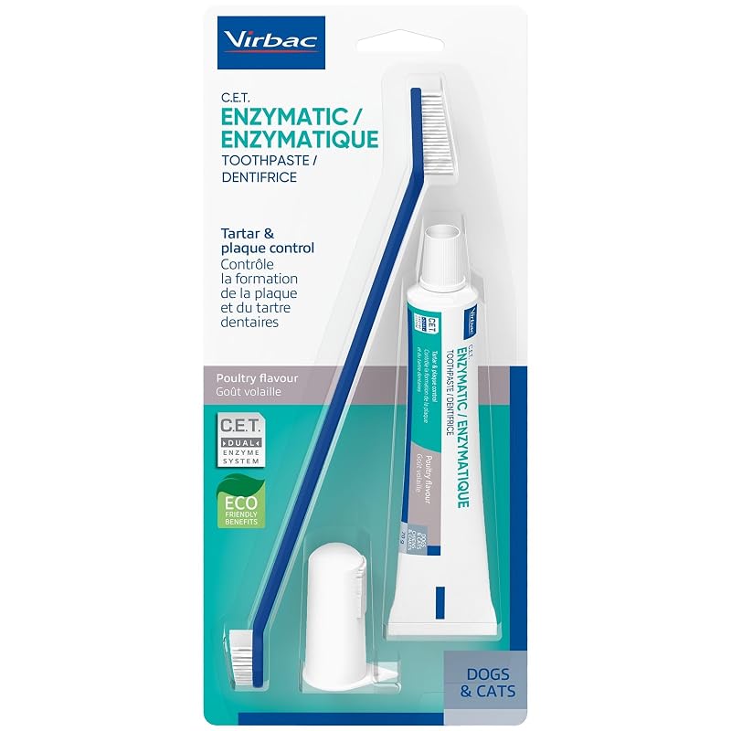 Kit de higiene dental para cães e gatos Virbac C.E.T. com pasta sabor aves e escovas, 1 unidade