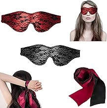 Blindfold for Adults Play Hand Tie Set, 3 Pcs Silk Satin Eye Mask for Sleeping Games Silk Covers Sleep Mask Valentine Gift, for Home Play Travel Office Use (A)