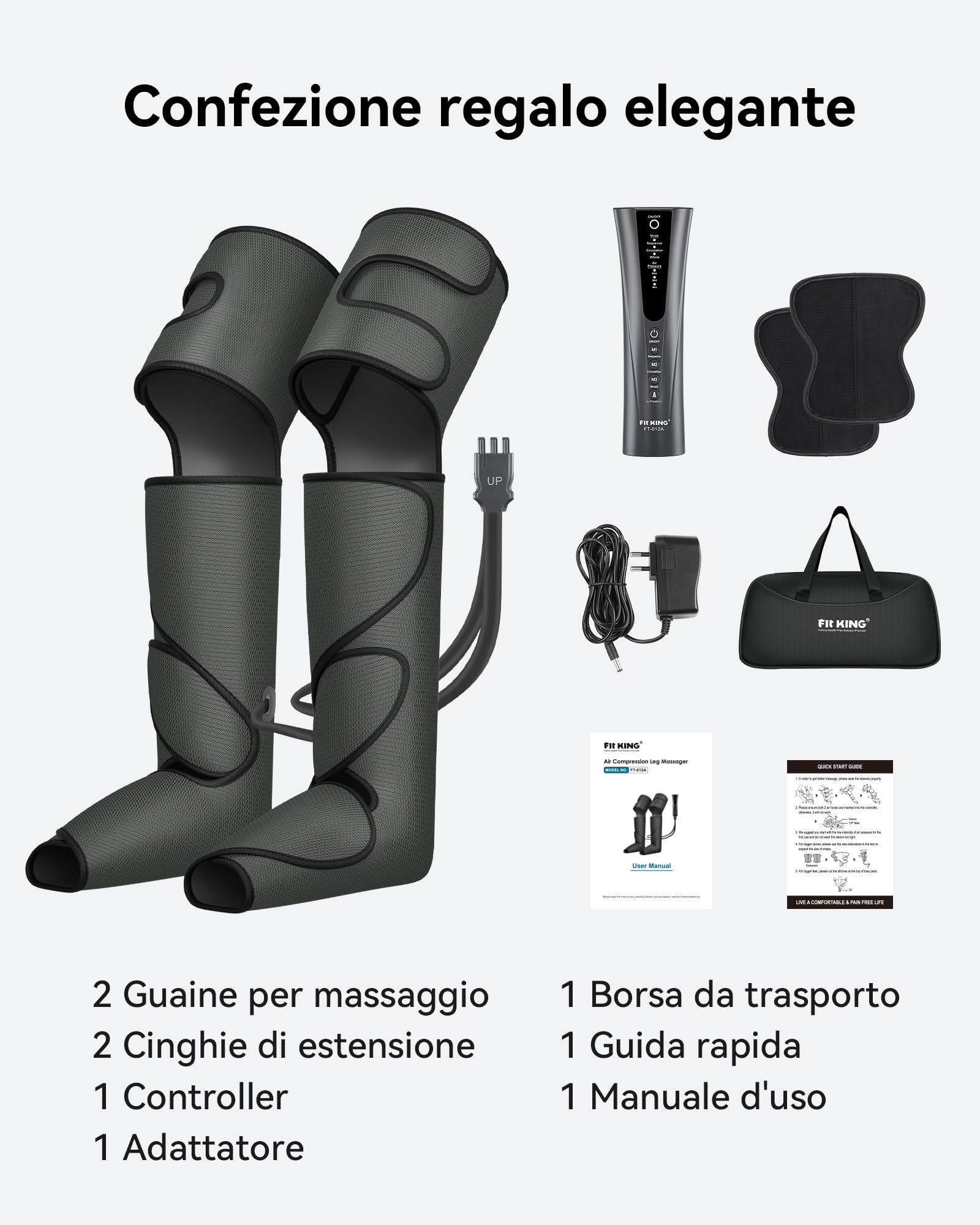 FIT KING Pressoterapia per Casa, Massaggiatore Gambe, Circolazione Sanguigna, Allevia Dolori Muscolari, Ideale per Ufficio, Anziani e Sportivi (Piedi, Polpacci e Cosce)