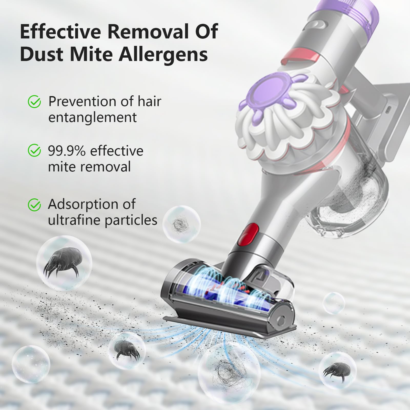 Yivy Spazzola elettrica mini compatibile con Dyson V7, V8, V10, V11, V15, design a spirale per prevenire l'intreccio dei capelli, per materassi, abbigliamento e divani, rimuove acari e allergeni