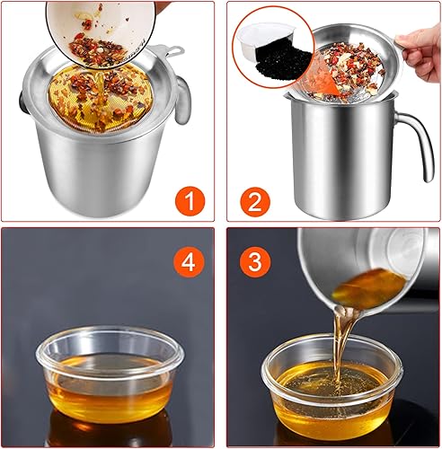 Miniatura 6 de Contenedor de filtro de aceite de cocina para el hogar, filtración avanzada de carbón activado para eliminación de olores y residuos, acero