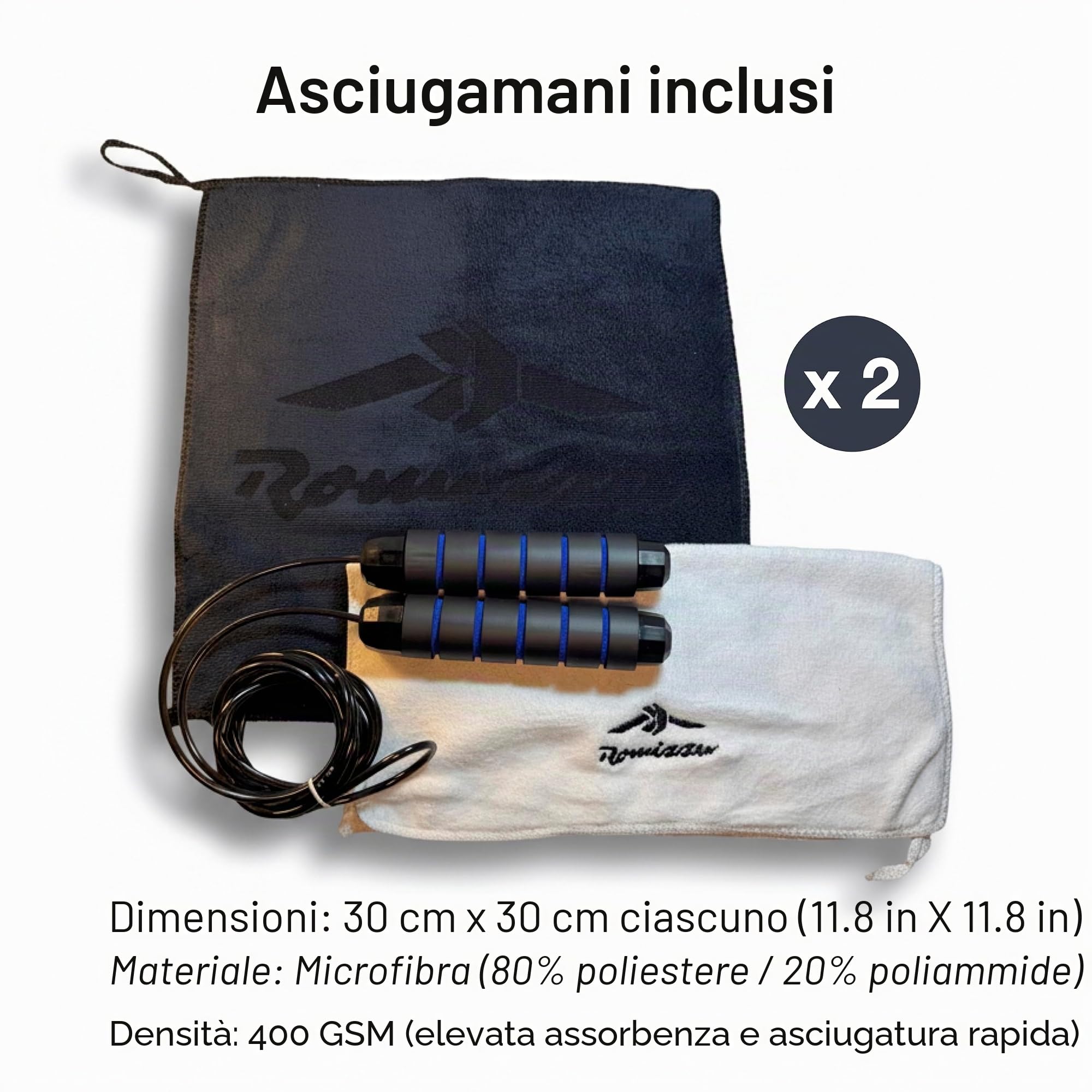 Corda per Saltare Regolabile Cavo Anti-Groviglio Impugnature Ergonomiche e Cuscinetti – 2 Asciugamani 1 Sacca da Trasporto e Confezione Regalo – Per Arti Marziali Boxe MMA CrossFit Cardio