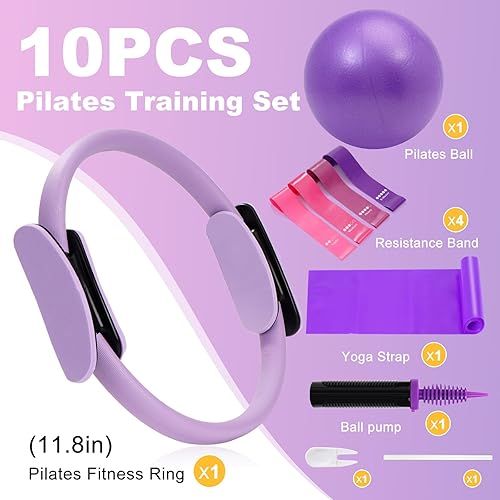 Miniatura 5 de Juego de círculos de pilates, anillo de yoga, equipo de pilates de alta resistencia para mujeres, incluye anillo de pilates, pelota de ejercicio