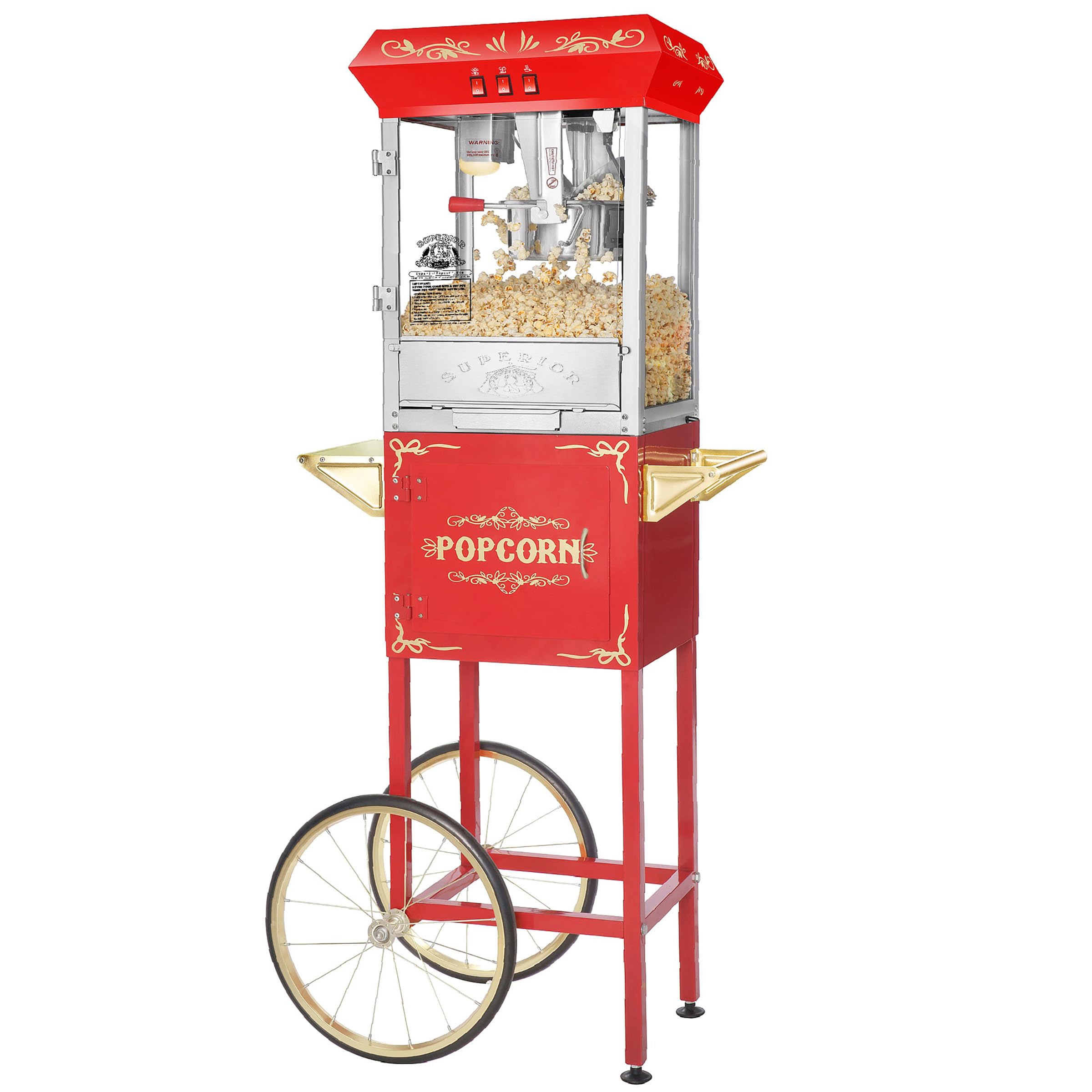 Máquina de palomitas de maíz con carro, hace aproximadamente 3 galones por lote, por Superior Popcorn Company (8 onzas, rojo)
