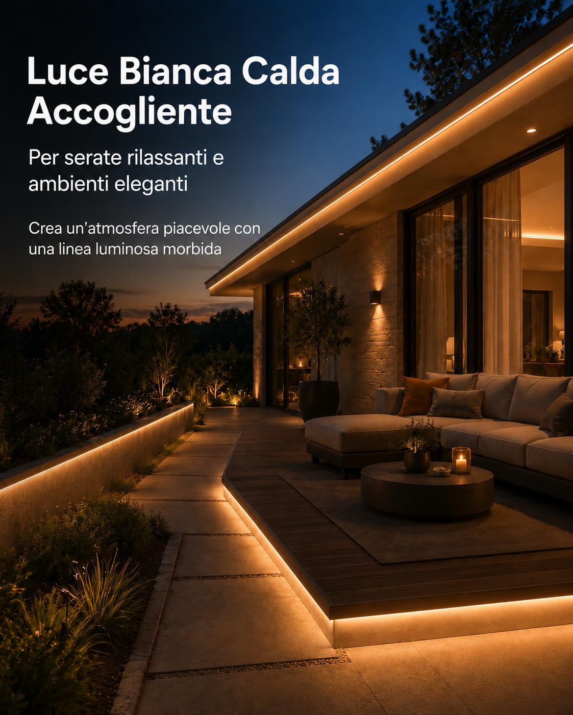 Meevt Striscia LED Neon 15M, 24V Strisce LED Bianco Caldo 3000K Esterno | 120LEDs/m, IP65, Silicone Flessibile, Dimmer Rotativo, Pieghevole a 360°, Luci LED Terrazza Giardino Recinzione Esterno