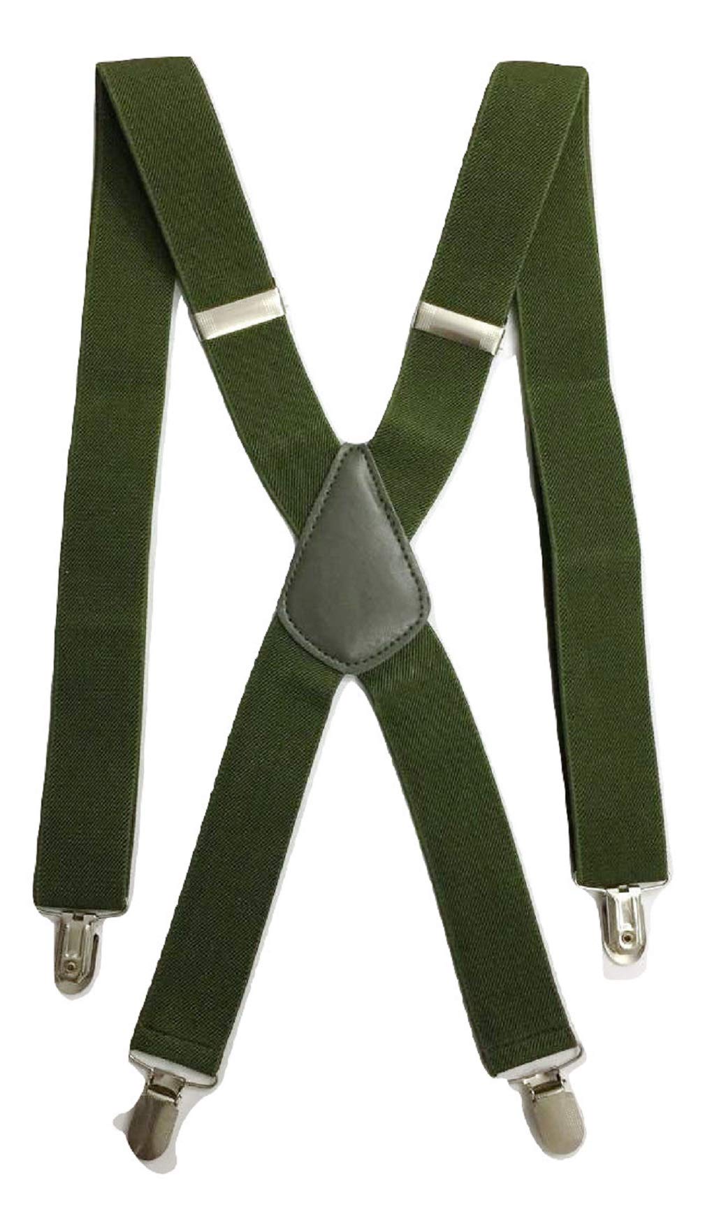L&L® Standard Mens Ladies BRACES BLACK SUSPENDER ELASTIC 3.5cm WIDE Durable Trouser (Olive)