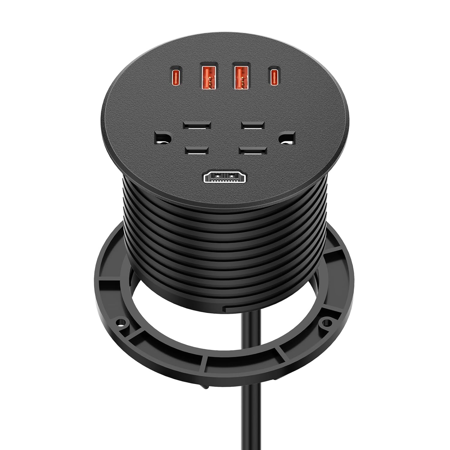 Desk Power Grommet with 35W USB C Fast Charging, 3 Inch Desktop Recessed Outlet with 4 USB Ports, HDMI Ports, Flush Mount Outlets Desk Charging Station for Conference Rooms, Office Tables, Furniture