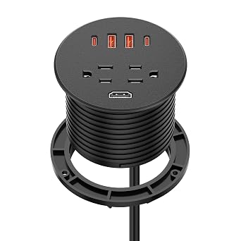 Desk Power Grommet with 35W USB C Fast Charging, 3 Inch Desktop Recessed Outlet with 4 USB Ports, HDMI Ports, Flush Mount Outlets Desk Charging Station for Conference Rooms, Office Tables, Furniture