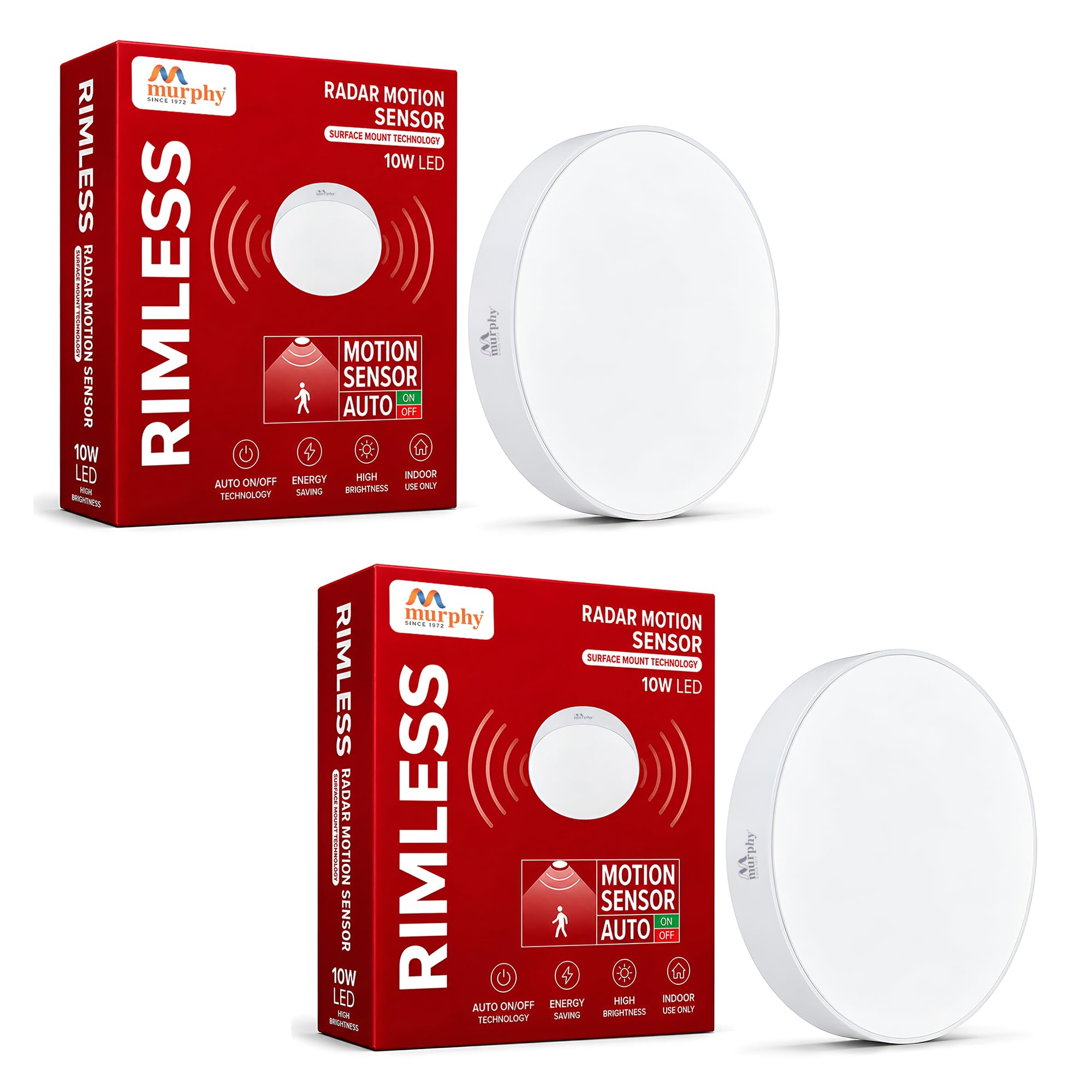 Murphy 10W Surface Mounted Rimless Radar Motion Sensor LED Light (Cool White, Auto ON/Off, White Body)-Pack of 2 – Smart Ceiling Light for Indoor Use with 6-Month Warranty-image-3