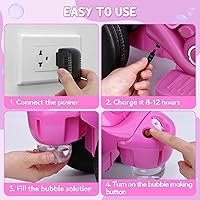 Vista 6 de Hetoy - Coche de burbujas para niños, motocicleta eléctrica de 6 V con batería de 1.9 MPH de velocidad con faros LED, música, pedal, Rosa