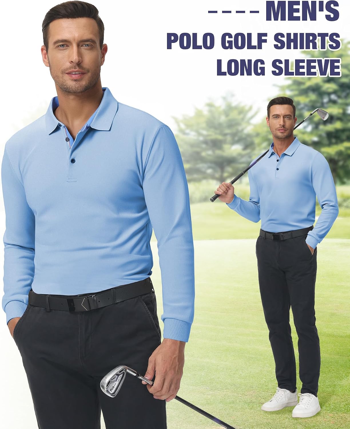 Polo Shirts for Men Long Sleeve Moisture Wicking Golf Polos Casual Travel Performance Collar Shirts
