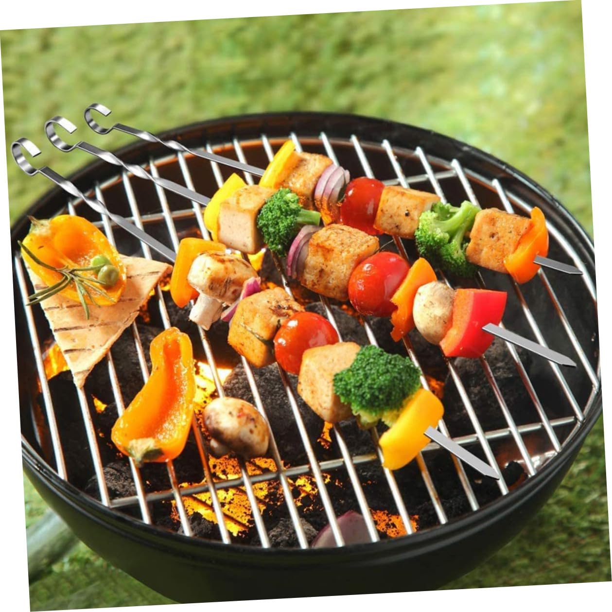 Spiedini Design Sottile e Gancio Curvo 10 Pezzi o in Metallo Inossidabile per Barbecue Riutilizzabili e Comodi da Impugnare per Utilizzo all'Aperto