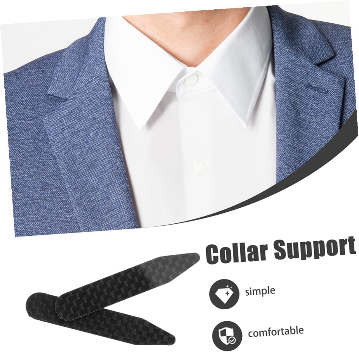 TEHAUX 2 Pairs Collar Stays for Men Shirts Bend-Resistant Collar Supports Fit and Maintain Sharp Look Black