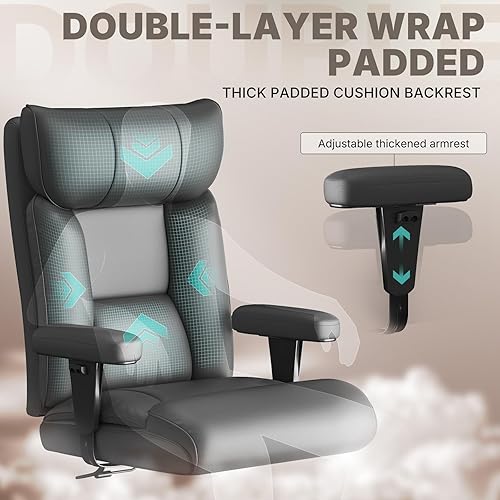 Vista 4 de Silla de oficina, silla ergonómica de oficina grande y alta de 750 libras, silla de juegos de cuero con respaldo alto, silla ejecutiva ancha