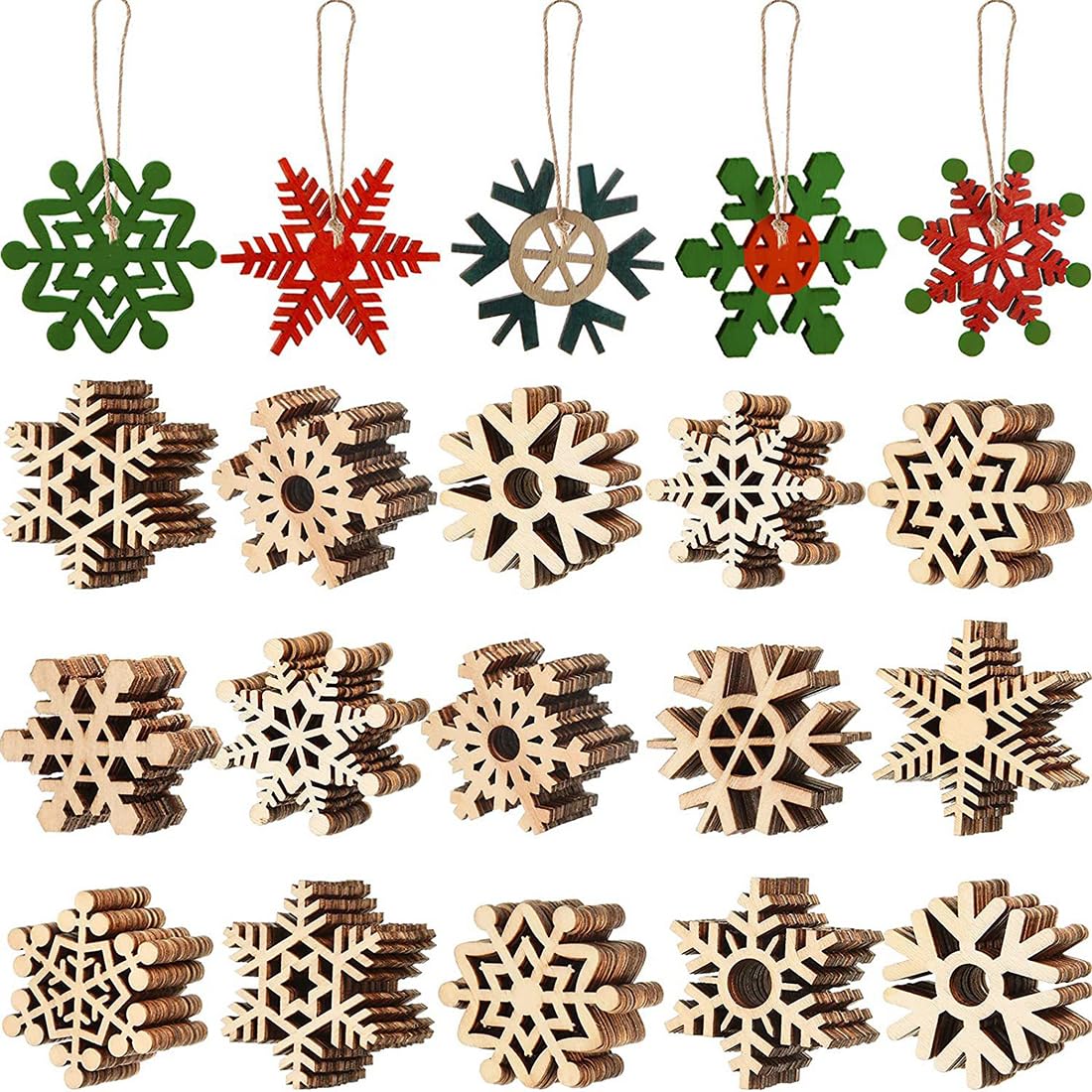 20 Piezas Adornos Arbol de Navidad de Madera, Adornos de Navidad, Decoraciones de Árbol de Navidad, Decoraciones de Navidad Colgantes, Adornos de Copo de Nieve Colgantes de Bricolaje