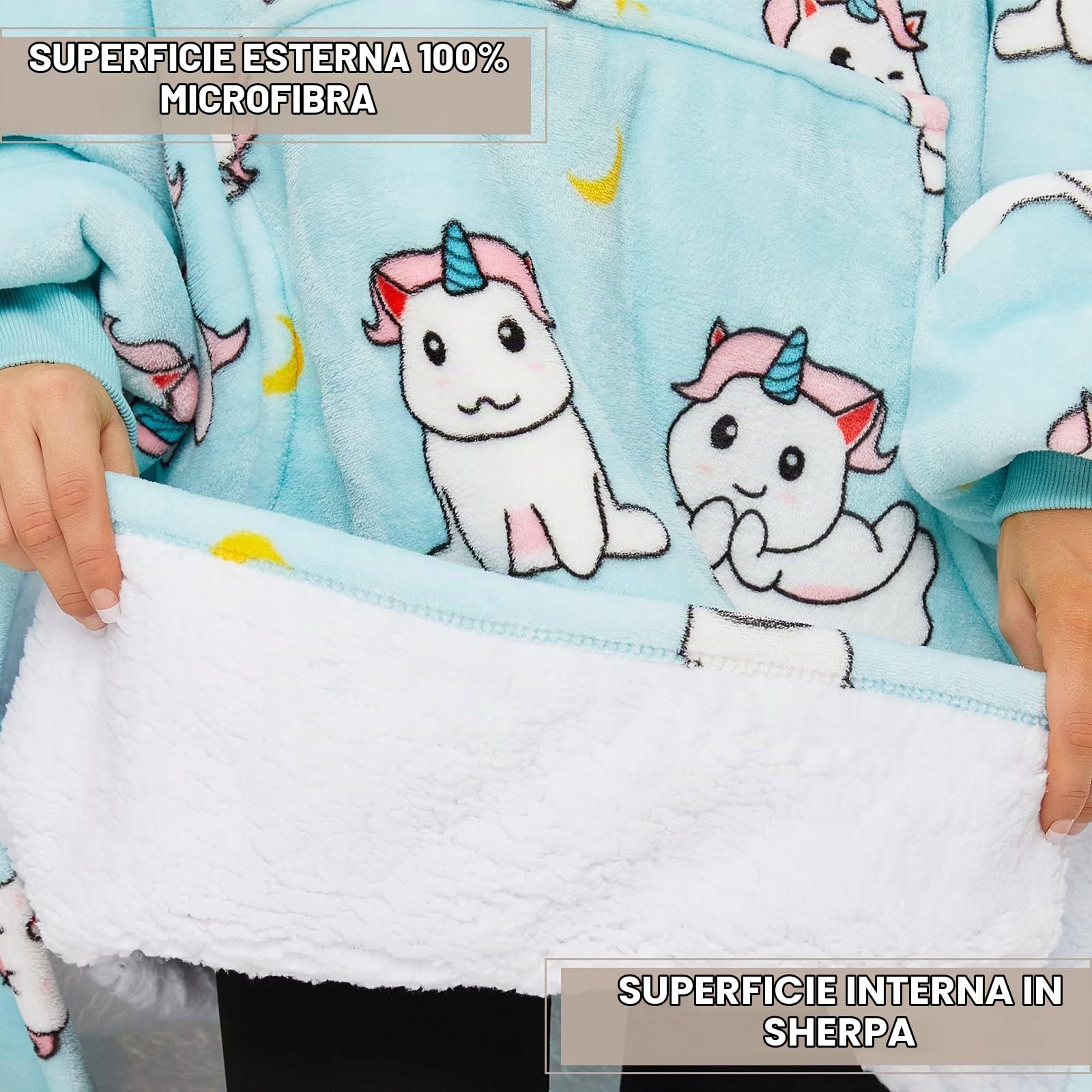 THREE POODLE Felpa Coperta Oversize Donna, Pile Gigante con Maniche e Cappuccio