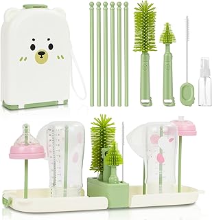 Vicloon Conjunto de escovas para bibões, 7 em 1 kit de escova limpa biberões viagem com escova para bibões, mamilos e canudos dispensador de sabão, caixa de armazenamento, suporte para secagem
